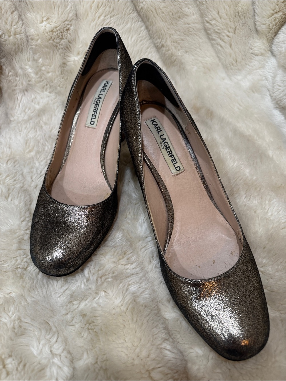 Karl Lagerfeld Metallic Bronze Round-Toe Pumps